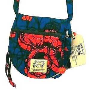 New Bagamoyo Boho Crossbody Purse Satchel Print Cotton Fabric Quilted Blue